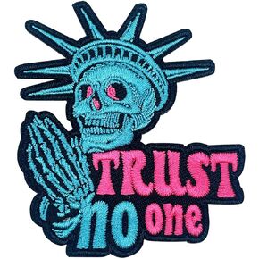 Iron on Stay Positive Patch, Thumbs up Skull Patch, Cool Punk Embroidered Applique Repair Patches, Sew on Gothic Patch for DIY Clothes Jeans Backpacks Jackets Pants Hats Vest
