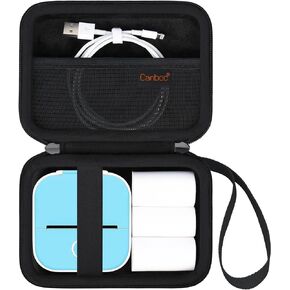 Canboc Carrying Case Compatible with Phomemo M02/ T02 Mini Printer Sticker Printer, Pocket Thermal Bluetooth Sticker Maker Box for Thermal Paper, USB Cable, Black (Case Only)