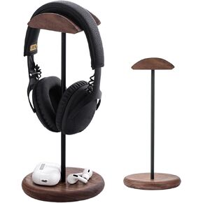 muso wood Walnut Wood & Aluminum Headset Stand, Desktop Headphone Stand, Headset Holder with Anti-Slip Pad, Headphone Holder with Storage Base for Most Gaming Music Headsets
