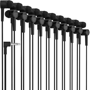 Maeline 5 Pack Earbuds in-Ear Stereo Headphones for School Classroom, Library, Travel, Gym 3.5mm Jack, Tangle-Free Wired Earphones for MP3, Phones, Computer and Laptops, Black