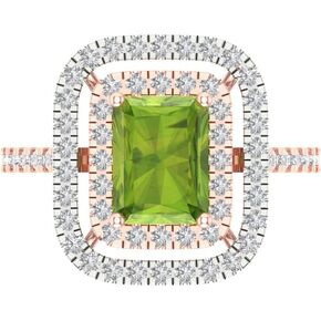 Clara Pucci 2.63ct Emerald Cut Double Halo Solitaire with Accent Genuine Natural Pure Green Peridot designer Modern Ring 14k 2 tone Gold
