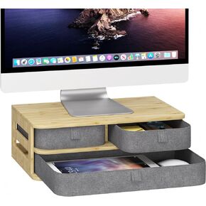 Elephance Monitor Stand Riser with 3 Drawers, Bamboo Computer Monitor Stand for Desk, Sturdy Desktop Stand with Storage, Desk Organizer for Computer Laptop Printer, No Assembly Required