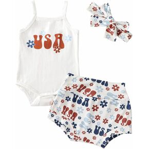 FIOMVA Baby Girls Boys 4th of July Outfits Tassle Tshirt+American Flag Shorts Pants+Headband Memorial Day Clothes Set