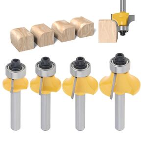 Roundover Router bit Set, 4pcs Router bit Set, 1/4inch Shank, Bearing Guide for Rounding Edge bit, Carbide Corner Edge Forming Router Bit Set for Wood Working(for R 1/8", 1/4", 3/16", 5/16")
