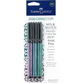 Faber-Castell Metallic PITT Artist Pens - 3 Colored Metallic Colors - Smooth Bullet Nibs (Classic Metallic)