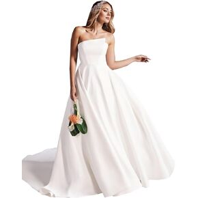Satin Wedding Dresses for Bride 2024 A Line Wedding Gowns Simple Boho Plus Size Bridal Dresses Long