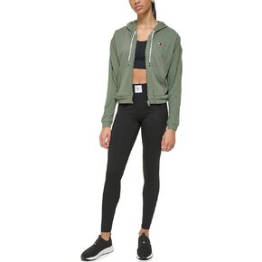 Tommy Hilfiger Women's Hoodie With Drawcord Cropped Waffle Fabric Hoodie