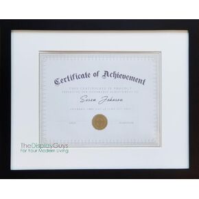 10x20 Document/Certificate Shadow Box Frame for Diploma Tassel, Solid Pine Wood & Real Tempered Glass w. Double Gold & White Mat