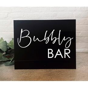 1801&Co. Wedding Event Acrylic Bubbly Bar Table Sign 8"x10", Bridal Shower Champagne Bar Mimosa Bar Mom-osa champagne bar display sign, event decor, Black Acrylic White Text