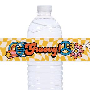 21 1970s Themed Birthday Party - Waterproof Self-Adhesive Water Bottle Labels - 70s Disco - Groovy