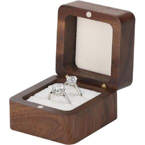 LETURE Wooden Ring Box with Single Slot 2 Slot, personalized small Wood Ring Jewelry Box for Proposal Engagement Wedding Ceremony (Black-1Slot)