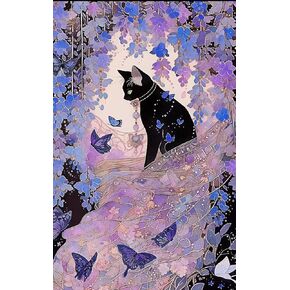 hyzsj DIY Diamond Art Kits with Round Diamond, 5D Cat Diamond Painting Kits for Adults, Purple Flower Diamond Painting Full Drill Round Rhinestone for Home Wall Decor 12x16 Inch