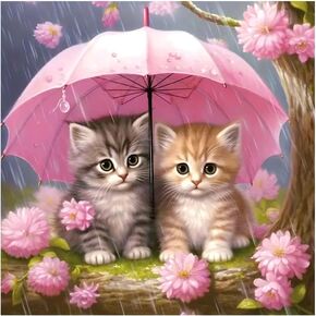FHBUBPUP Diamond Painting Kits for Adults, Cat Diamond Art Kits, Full Drill Round Gem Art, DIY Flower Paint with Diamond Beads Crafts for Home Wall Decoration Gifts 12x12 inch