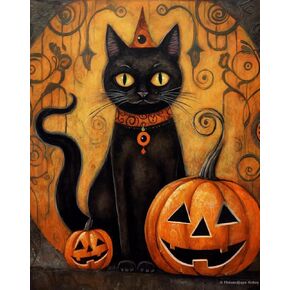 Ginfonr DIY 5D Diamond Art Kits for Adults, Halloween Cat Diamond Painting for Adults, Diamond Art Animals Full Drill, Diamond Art Kits Embroidery Rhinestone Craft for Home Wall Decor 12 * 16 Inch
