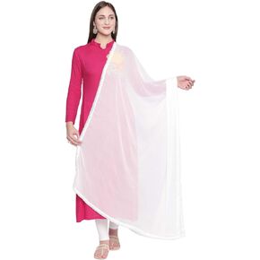 Woman's Plain Chiffon Dupatta with border lace