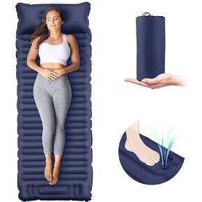 EULANT Double Sleeping Pad for Camping, Self Inflating, 2 Person with Pillow Built-in, Foot Pump, Durable, Portable, 79x2.8x48 in