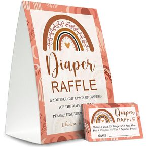 Diaper Raffle Sign,Diaper Raffle Baby Shower Game Kit (1 Standing Sign + 50 Guessing Cards),Baby Showers Decorations,Card for Baby Shower Game to Bring a Pack of Diapers-N12