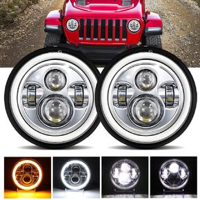 YUGUANG 7 inch LED Headlight Round, LED Halo Headlight Hi/Low Beam DRL Amber Turn Signal DOT Approved Compatible with Jeep Wrangler JK TJ CJ, 2PCS