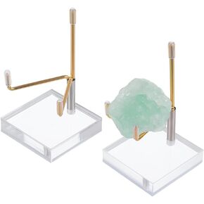 FINGERINSPIRE 2 Sets Adjustable Metal Arm Display Stand 2x2x3.5Inch Square Clear Acrylic Display Stand with Metal Arm Small Display Easel Holder for Plate Agate Slice Fossils Crystal Picture Frames