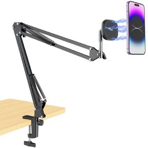UURIG Overhead Phone Mount Stand with Magsafe, Articulating Arm Cell Phone Holder for Desk, Cell Phone Holder for Live Streams, Zoom Calls, Online Teaching, Selfies, Remote Working