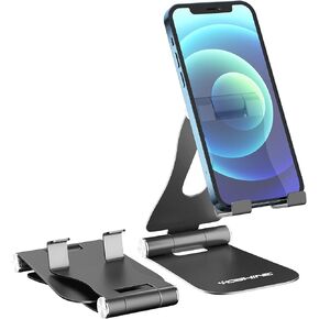Cell Phone Stand, Upgraded Phone Stand for Desk, Adjustable Tablet Stand, Foldable Portable Aluminum Phone Holder, Cradle, Dock for All iPhone Smartphones and iPad Tablets(4-13in) - Black