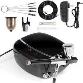 Uouteo Upgraded 40PSI Touchscreen Airbrush Kit with Compressor 3 Speeds Compressor, 0.3mm needle & 7CC/20CC Cup Dual-Action Airbrush Set for Stencils, Nail Art, Makeup, Model Painting, Cake