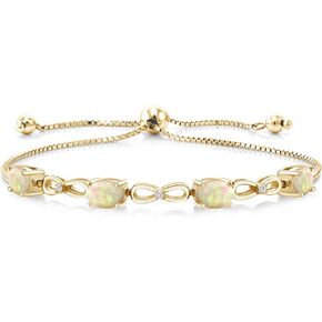 Gem Stone King 2.06 Ct Oval Cabochon White Ethiopian Opal G-H Lab Grown Diamond 18K Yellow Gold Plated Silver Bracelet For Women