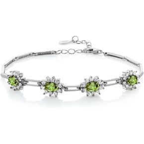 Gem Stone King 925 Sterling Silver Green Peridot Tennis Bracelet For Women (4.00 Cttw, Oval 6X4MM, Gemstone Birthstone, 7 Inch with 1 Inch Extender)
