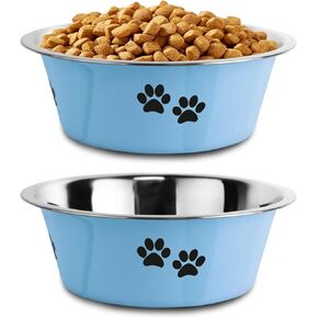 Stainless Steel Dog Bowls, Nonslip Rubber Bottom No Spill Proof Skid Metal Insulated Dog Bowls for Large Medium Small Breed Dogs (Pink, 3.6 Cups/29 OZ)