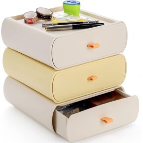 منظم مكتب من 3 طبقات، منظم مساحة عمل لملحقات سطح المكتب قابل للتكديس مع أدراج تخزين للمكياج الثابت، منظمة الحمام (أصفر وبيج) in Kuwait