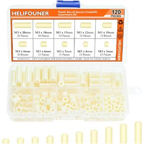 120 Pieces Nylon Round Spacer Standoffs Assortment Kit for M3 Screws