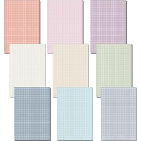 9 Pcs Color Grid Sticky Notes Self Adhesive Memo Pad Cute Graph Paper Self Stick Note Pads with Grid Lines for Gifts Office Supplies, 4 x 6 Inch, 30 Sheets