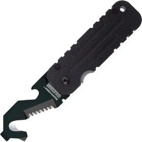 BLACKHAWK HAWKHOOK Compact Survival Multitool, 2-1/4" 9CRMOV18 Blade with G10 Handle with Glass Breaker, Seatbelt Cutter, Serrated Edge, Wire Stripper, Screwdriver, Bottle Opener (BH15HH11BK)