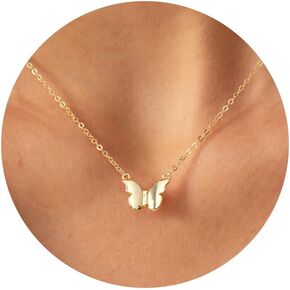 Gold Necklace for Women-14K Gold Plated Sun Necklace Dainty Medallion Coin Interlocking Hoop Necklace Cute Butterfly Bee Hummingbird Chilli Horn Necklace 16.5"+2" ext