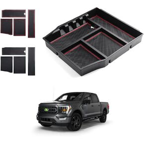 Autorder Center Console Organizer for Ford F-150 F150 2024 2023 2022 2021 Accessories Armrest Storage Box Secondary Insert Tray with 2 Color Mats