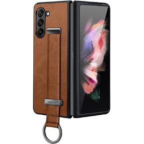 for Samsung Galaxy Z Fold 5 Case with Wrist Strap, Horizontal and Vertical Screen Bracket, Full Lens Coverage- Protective Phone Cover for Samsung Galaxy Z Fold 5 5G 2023 Orange