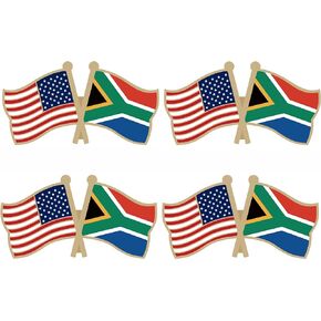 USA and South Africa Crossed Double Flag Lapel Pins Small Mini South African National Friendship Pin Badge, 4PCS