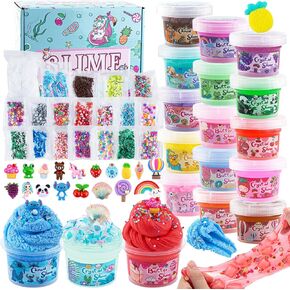 48 FL OZ Big Premade Slime Kit, 18 Pack Slimes Includes 6 Butter Slime, 6 Cloud Slime & 6 Clear Crystal Slime, Slime Party Favors for Kids, 56 Pcs Slime Pack with Jelly Cube Slime Add-ins