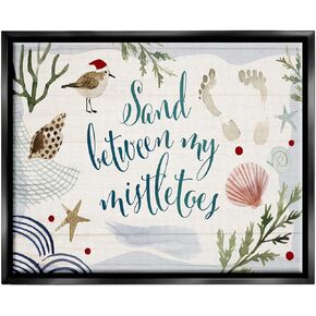 Stupell Industries Sand Between Mistletoes Phrase Nautical Beach Christmas, Floater Frame, Design by Victoria Barnes