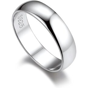 Bandmax Sterling Silver Rings For Men Women 5MM Wide Chunky Band Ring Classic Minimalist 925 Silver Rings Pinky Ring Cocktail Ring Wedding Ring