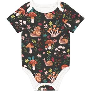 Unisex Baby Short Sleeve Cotton Bodysuits - Mushroom Snails Butterfly Flower Pattern,