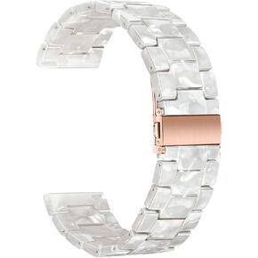 TRUMiRR for Vivomove HR/Vivoactive 3 / Vivoactive 5 Women Watchband, Pearl Resin Watch Band Rose Gold Stainless Steel Buckle Strap for Garmin Venu Sq/Venu Sq 2 / Vivomove 3 Luxe Style Trend
