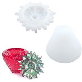 قوالب راتينج برطمان فراولة من السيليكون مع أغطية، صندوق حلية من راتنج الإيبوكسي للحرف اليدوية، حامل شموع متعدد الوظائف، تخزين مجوهرات لطيف، ديكور منزلي - قوالب فراولة رائعة للبالغين والأطفال in Kuwait