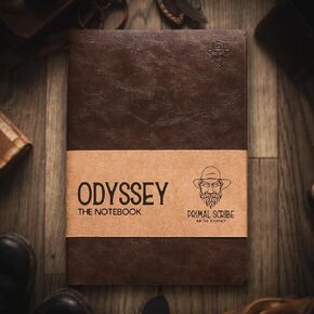 Odyssey Notebook Journal for Men - Lined Pages, 100 GSM Thick Kraft Paper, A5 Size, Brown Leather