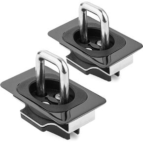 Bull Ring Flush Fit Black Nickel Gunmetal Retractable Truck Bed Tie Down Anchors for Chevy Silverado 2014-2024, GMC Sierra 2014-2024, Rail Cap Trim Required (Set of 2)