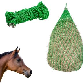 Audoloku Slow Hay Feeder Net with Bottom Ring Hay Bags for Horses Goats 40" Length with 2" Holes Feed Storage Hanging Bag for Stalls Livestock Feeding Supplies