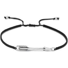 AeraVida Valiant Forged Arrow .925 Sterling Silver Charm on Cotton Rope Adjustable Wrist Pull Bracelet | Cotton Rope Bracelet for Women | Adjustable Silver Arrow Rope Bracelet
