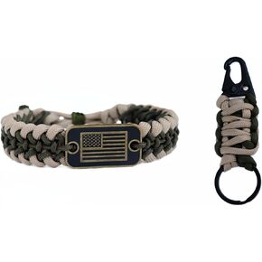 CRAFT.VIBE Paracord Bracelets - Adjustable Size Bracelets with Bronze USA Flag Charm - 550 Paracord Survival Bracelets for Hiking Camping Outdoor Traveling - Handmade Bracelet For Men and Women - Gifts for US Army Military Veterans
