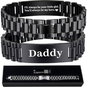 Gifts for Men Dad Personalized Engraved Stainless Steel Link Bracelet - Masculine Watch Band Style - Gift for Fathers Day Birthday Anniversary Father Husband Grandpa Son Boyfriend
