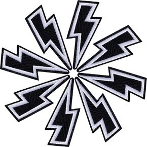 PAGOW 8 Pcs Lightning Bolt Iron on Patch, Sew on Embroidered Patches, Black Iron on Patches for Hats Clothes Motorcycle Jackets Backpacks, Lightning Bolt Decor, DIY Appliques Decoration (2.5x1 Inch)